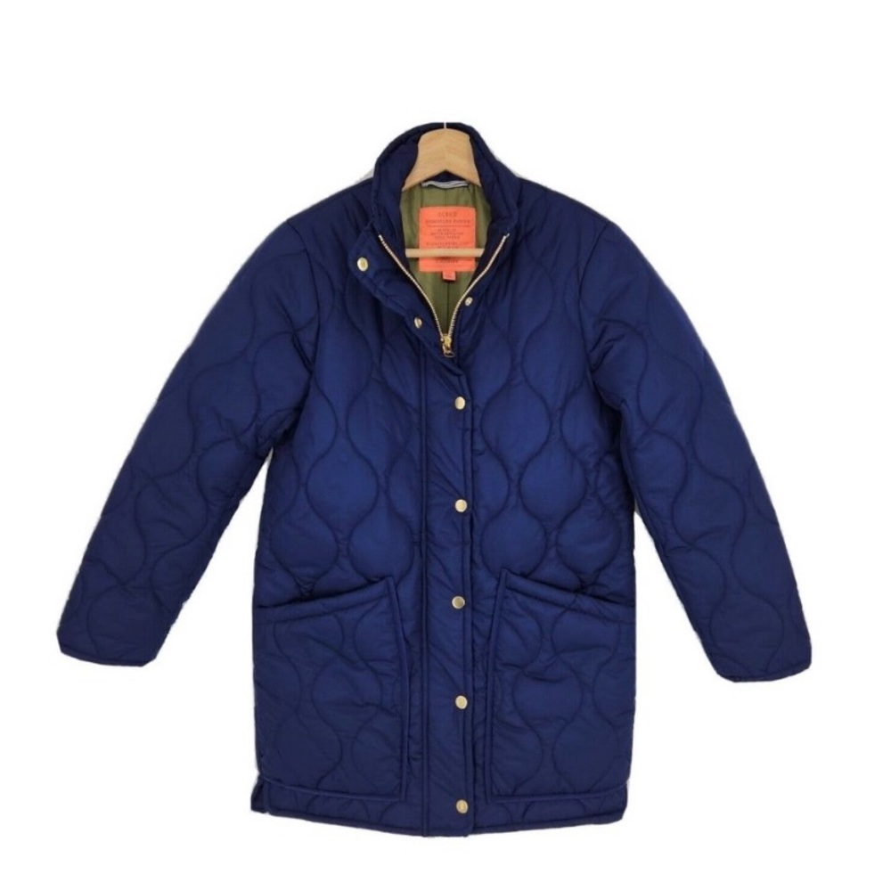 J Crew quilted cocoon puffer coat size xxs NWT navy